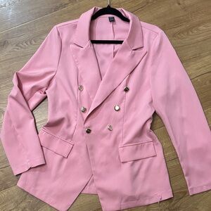 SHEIN Pink Double-Breasted Blazer